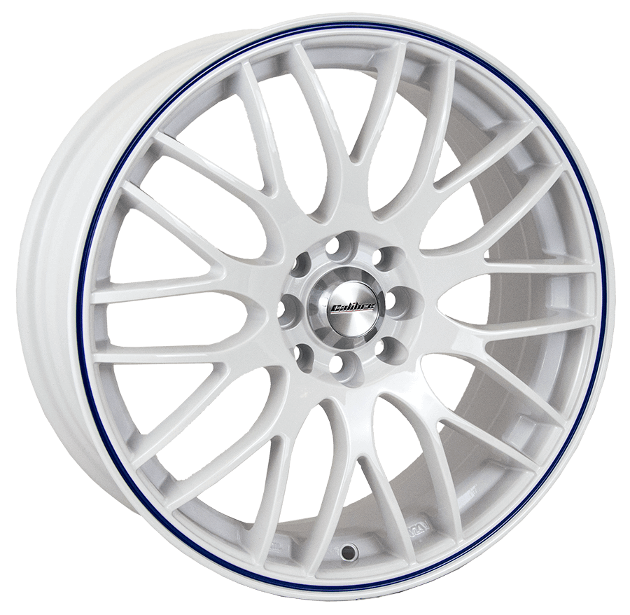 Calibre Motion 15" 4x108 White Blue Pinstripe Wheel