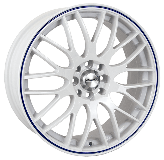 Calibre Motion 15" 4x108 White Blue Pinstripe Wheel